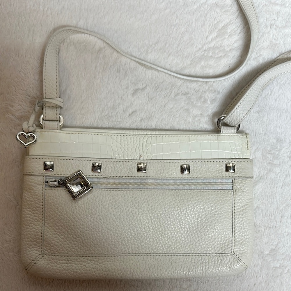 Brighton White and Silver Crossbody Bag with Pebbled Leather